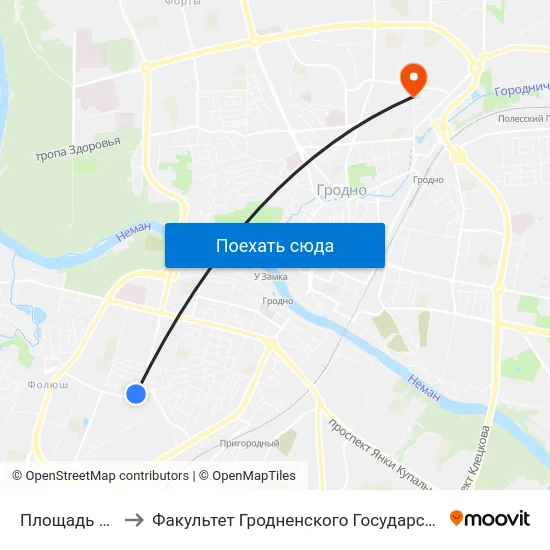 Площадь Декабристов to Факультет Гродненского Государственного Аграрного Университета map