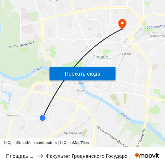 Площадь Декабристов to Факультет Гродненского Государственного Аграрного Университета map
