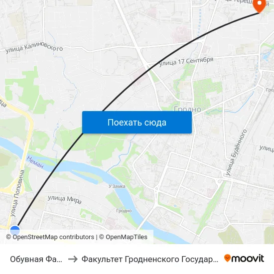 Обувная Фабрика «Неман» to Факультет Гродненского Государственного Аграрного Университета map