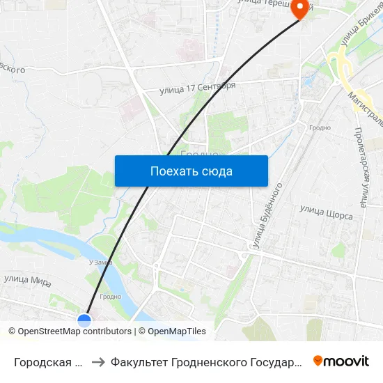 Городская Больница № 2 to Факультет Гродненского Государственного Аграрного Университета map