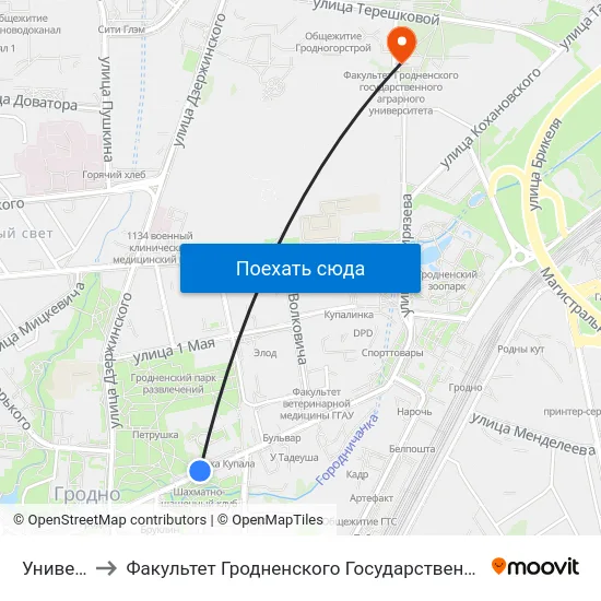 Университет to Факультет Гродненского Государственного Аграрного Университета map