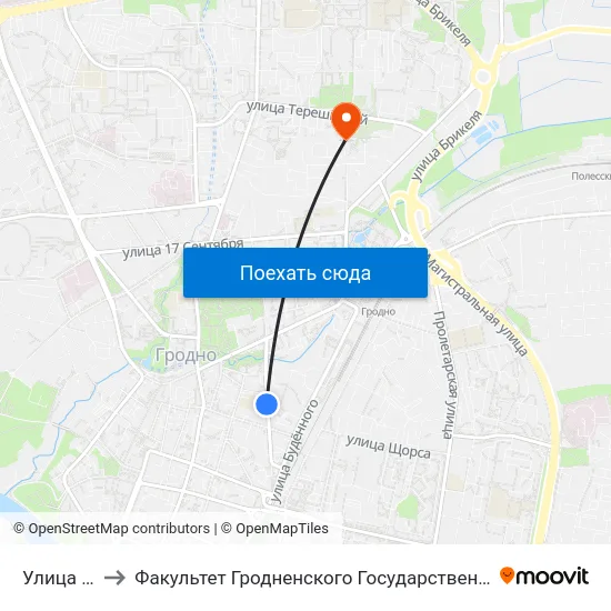Улица Ленина to Факультет Гродненского Государственного Аграрного Университета map