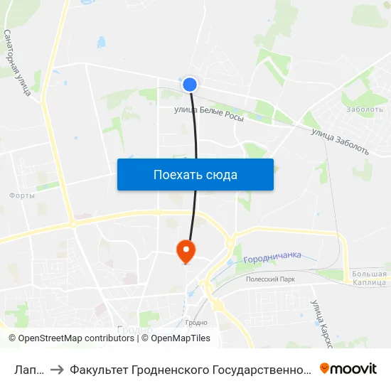 Лапенки to Факультет Гродненского Государственного Аграрного Университета map