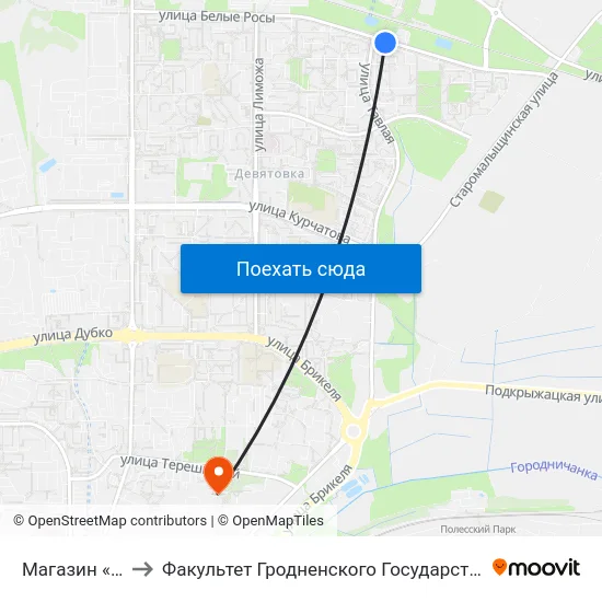 Магазин «Родны Кут» to Факультет Гродненского Государственного Аграрного Университета map