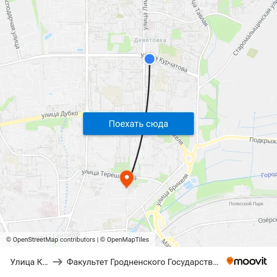 Улица Курчатова to Факультет Гродненского Государственного Аграрного Университета map
