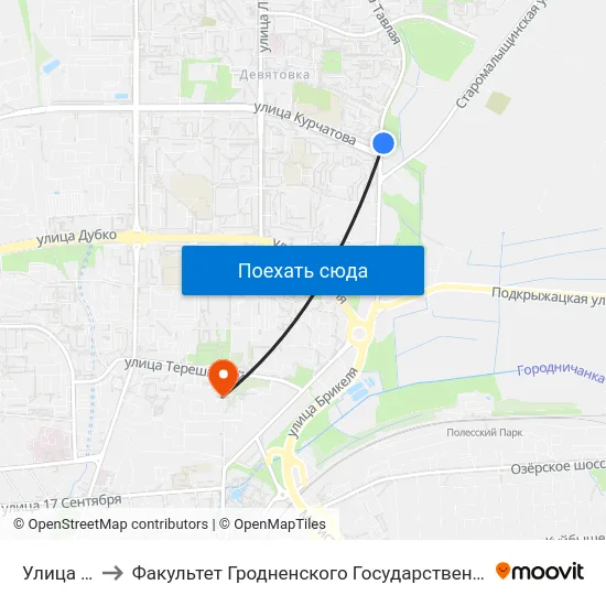 Улица Тавлая to Факультет Гродненского Государственного Аграрного Университета map