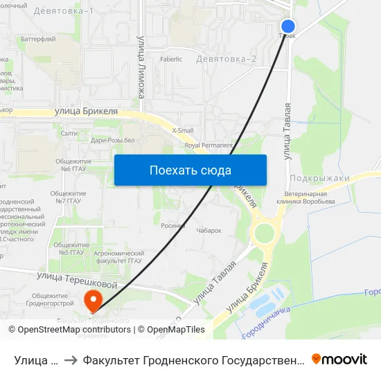 Улица Тавлая to Факультет Гродненского Государственного Аграрного Университета map