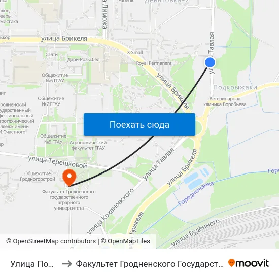 Улица Подкрыжацкая to Факультет Гродненского Государственного Аграрного Университета map