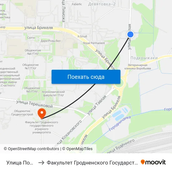 Улица Подкрыжацкая to Факультет Гродненского Государственного Аграрного Университета map