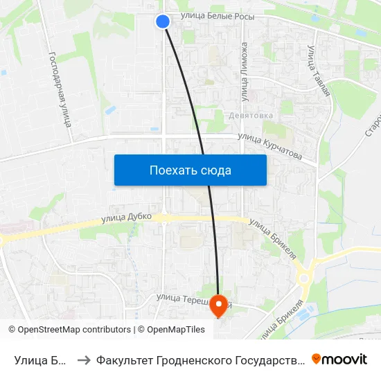 Улица Белые Росы to Факультет Гродненского Государственного Аграрного Университета map