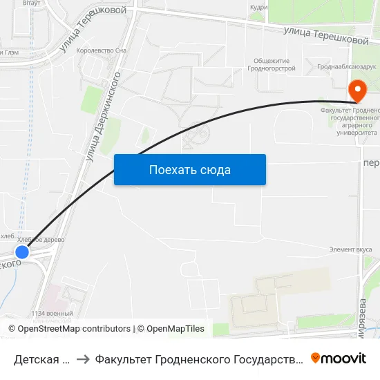 Детская Больница to Факультет Гродненского Государственного Аграрного Университета map
