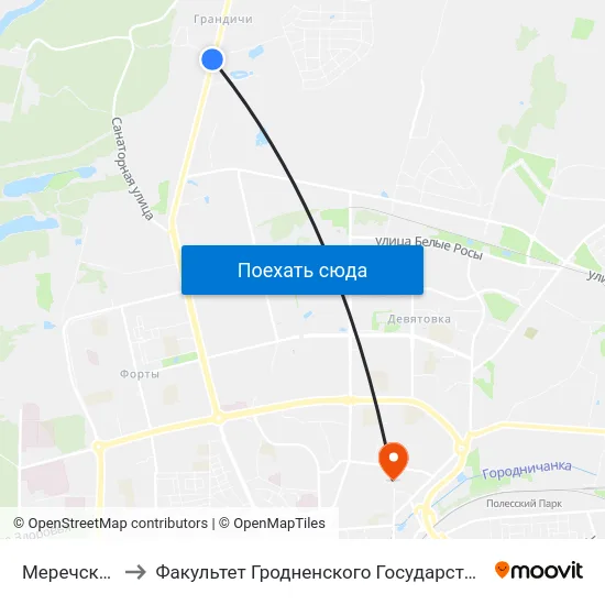 Меречская Застава to Факультет Гродненского Государственного Аграрного Университета map