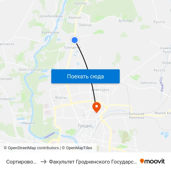 Сортировочный Участок to Факультет Гродненского Государственного Аграрного Университета map