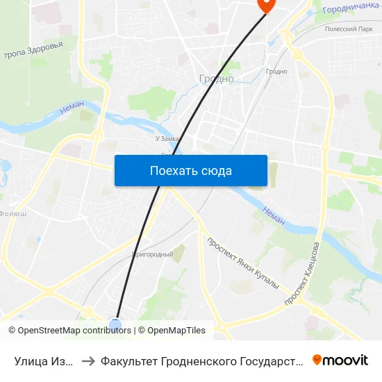 Улица Издательская to Факультет Гродненского Государственного Аграрного Университета map