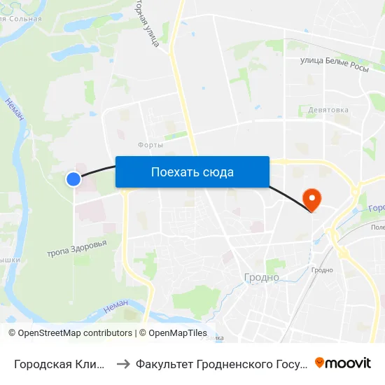 Городская Клиническая Больница №3 to Факультет Гродненского Государственного Аграрного Университета map