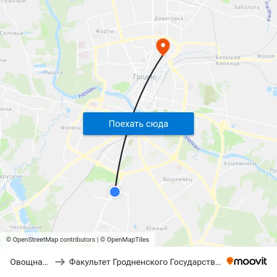 Овощная Фабрика to Факультет Гродненского Государственного Аграрного Университета map