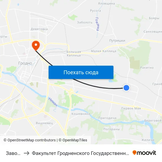 Завод Жби to Факультет Гродненского Государственного Аграрного Университета map