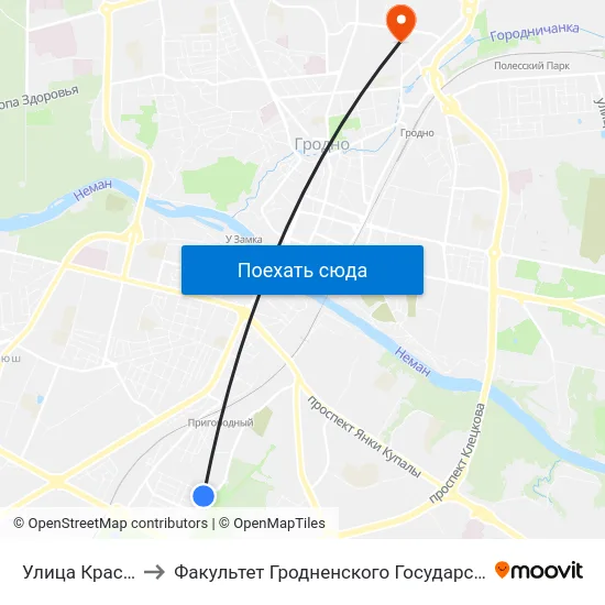 Улица Краснознаменная to Факультет Гродненского Государственного Аграрного Университета map