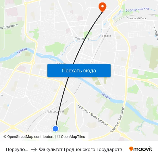 Переулок Победы to Факультет Гродненского Государственного Аграрного Университета map