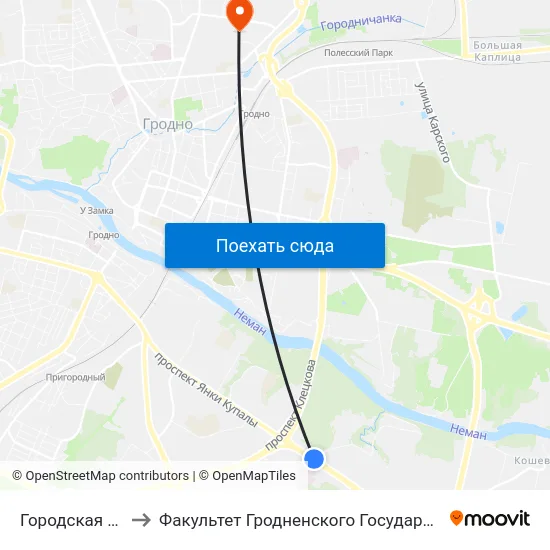 Городская Больница № 4 to Факультет Гродненского Государственного Аграрного Университета map