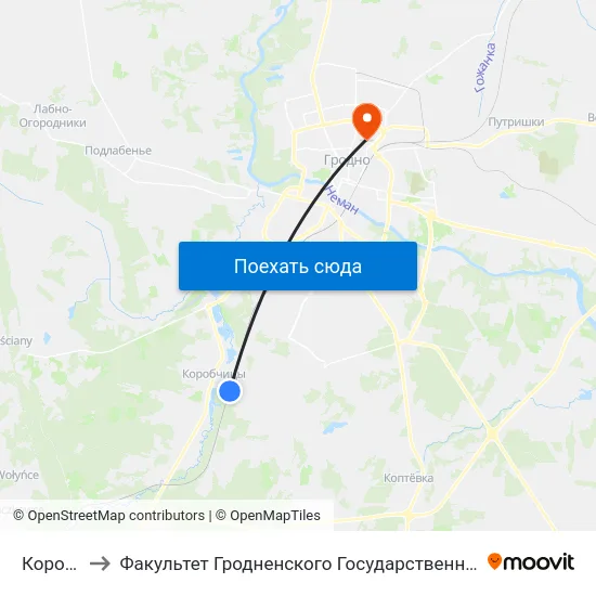 Коробчицы to Факультет Гродненского Государственного Аграрного Университета map