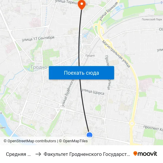 Средняя Школа № 11 to Факультет Гродненского Государственного Аграрного Университета map