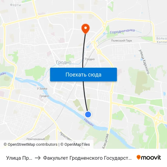 Улица Пригородная to Факультет Гродненского Государственного Аграрного Университета map