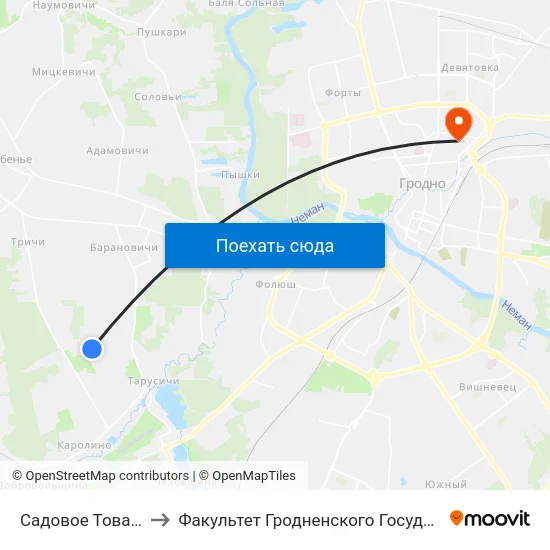 Садовое Товарищество «Волга» to Факультет Гродненского Государственного Аграрного Университета map