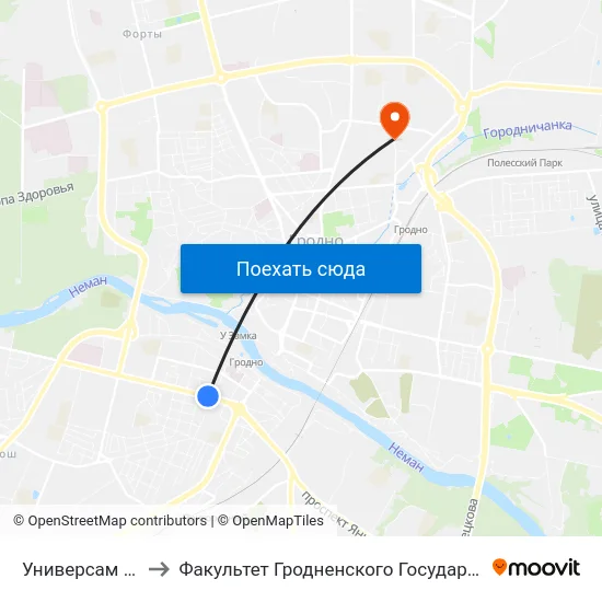 Универсам «Октябрьский» to Факультет Гродненского Государственного Аграрного Университета map