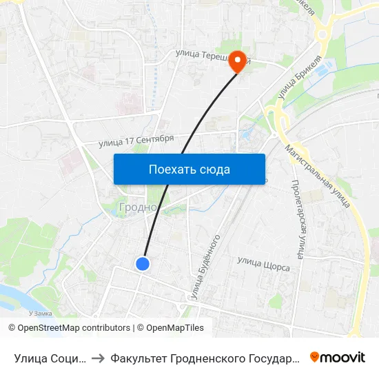 Улица Социалистическая to Факультет Гродненского Государственного Аграрного Университета map