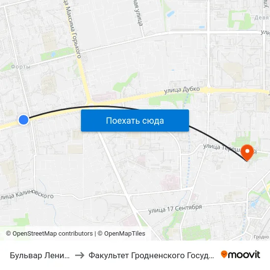Бульвар Ленинского Комсомола to Факультет Гродненского Государственного Аграрного Университета map