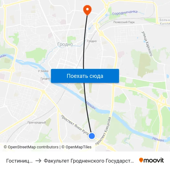 Гостиница «Турист» to Факультет Гродненского Государственного Аграрного Университета map