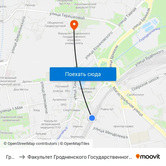 Гродно to Факультет Гродненского Государственного Аграрного Университета map