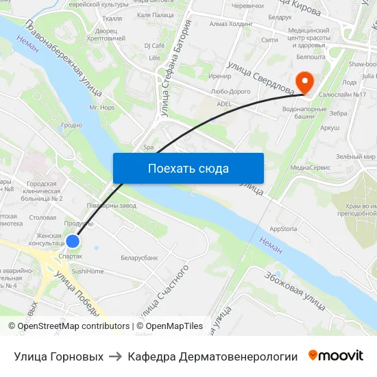 Улица Горновых to Кафедра Дерматовенерологии map