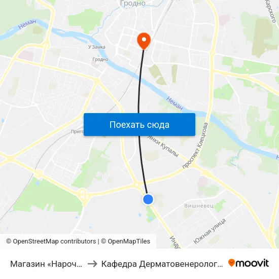 Магазин «Нарочь» to Кафедра Дерматовенерологии map