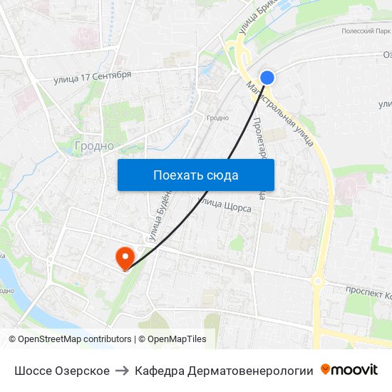 Шоссе Озерское to Кафедра Дерматовенерологии map