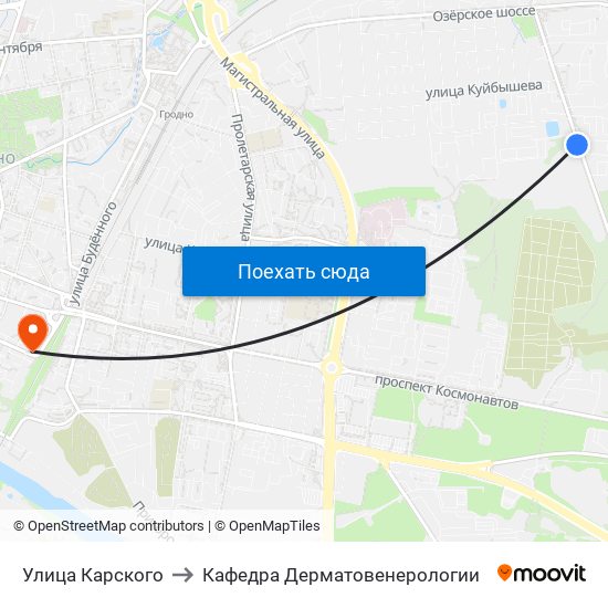 Улица Карского to Кафедра Дерматовенерологии map