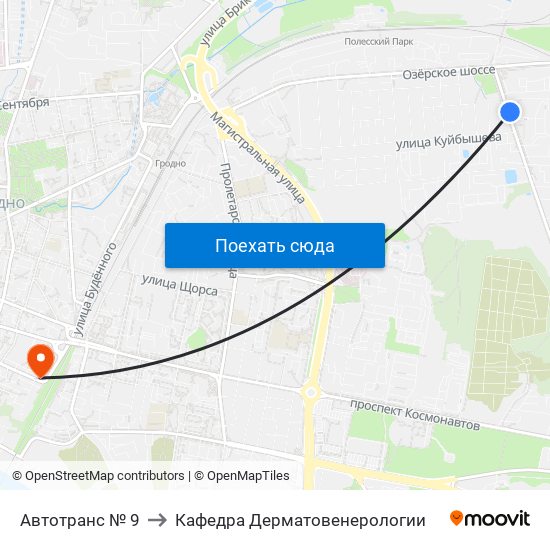 Автотранс № 9 to Кафедра Дерматовенерологии map