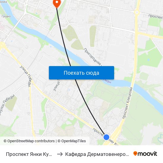 Проспект Янки Купалы to Кафедра Дерматовенерологии map