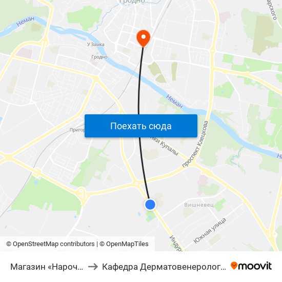 Магазин «Нарочь» to Кафедра Дерматовенерологии map