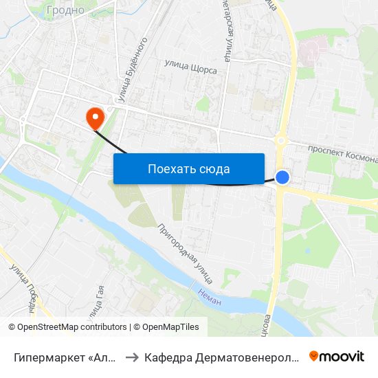 Гипермаркет «Алми» to Кафедра Дерматовенерологии map