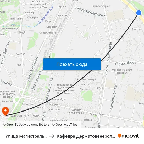 Улица Магистральная to Кафедра Дерматовенерологии map