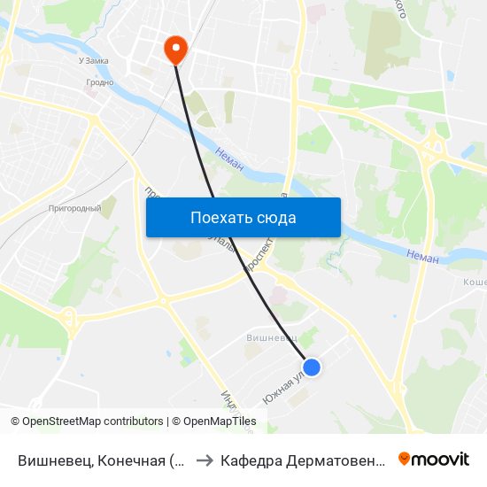 Вишневец, Конечная (Посадка) to Кафедра Дерматовенерологии map