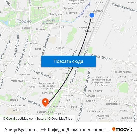 Улица Будённого to Кафедра Дерматовенерологии map