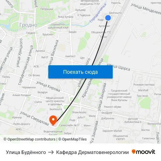 Улица Будённого to Кафедра Дерматовенерологии map