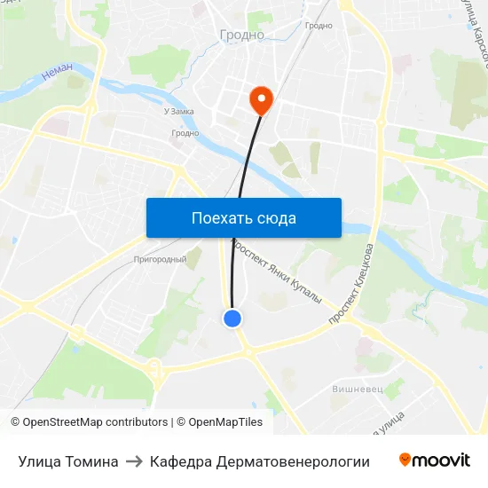 Улица Томина to Кафедра Дерматовенерологии map