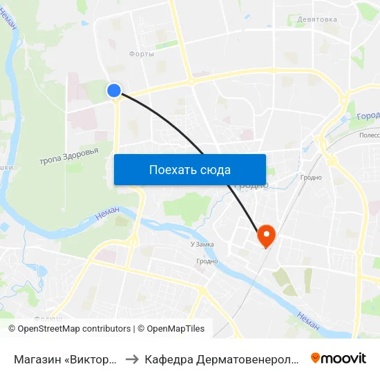 Магазин «Виктория» to Кафедра Дерматовенерологии map