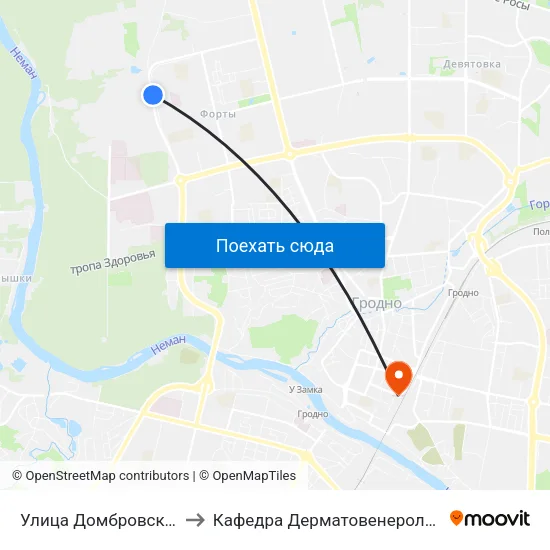 Улица Домбровского to Кафедра Дерматовенерологии map