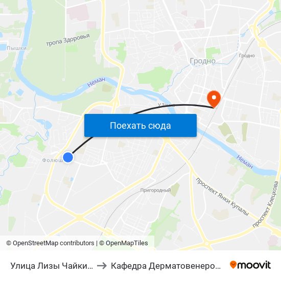 Улица Лизы Чайкиной to Кафедра Дерматовенерологии map