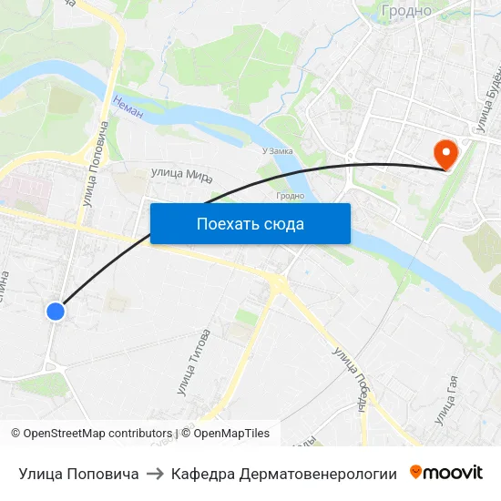 Улица Поповича to Кафедра Дерматовенерологии map